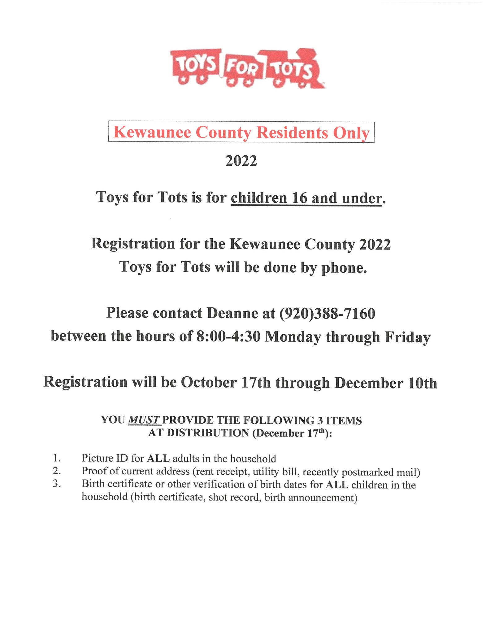 Kewaunee County Toys For Tots Opens